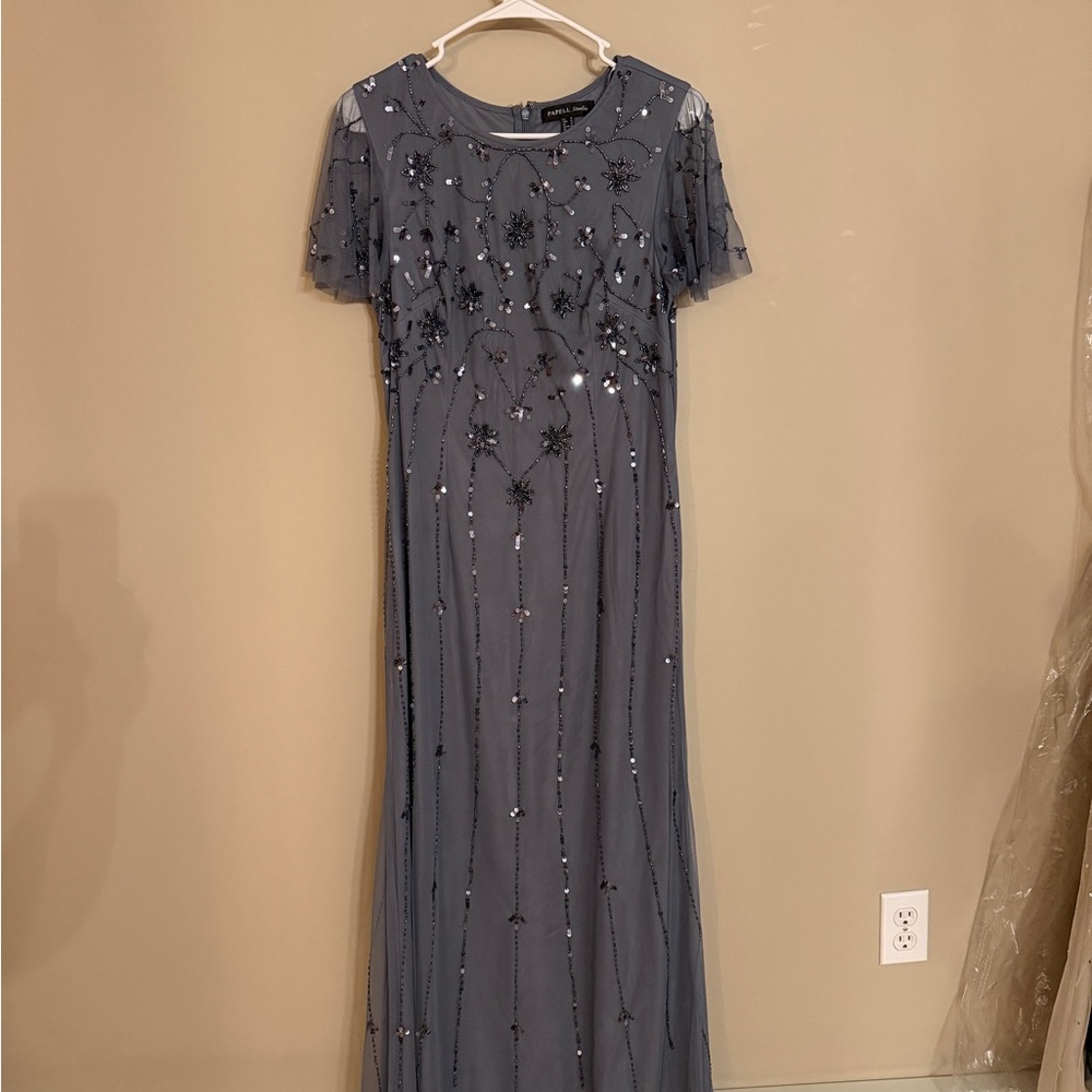 Adrianna Papell dusty Blue Embellished Maxi Dress